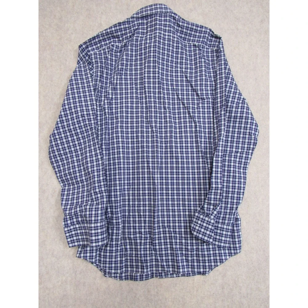 Banana Republic Mens Slim Fit Non-Iron Plaid Button Down Shirt Navy Blue Large